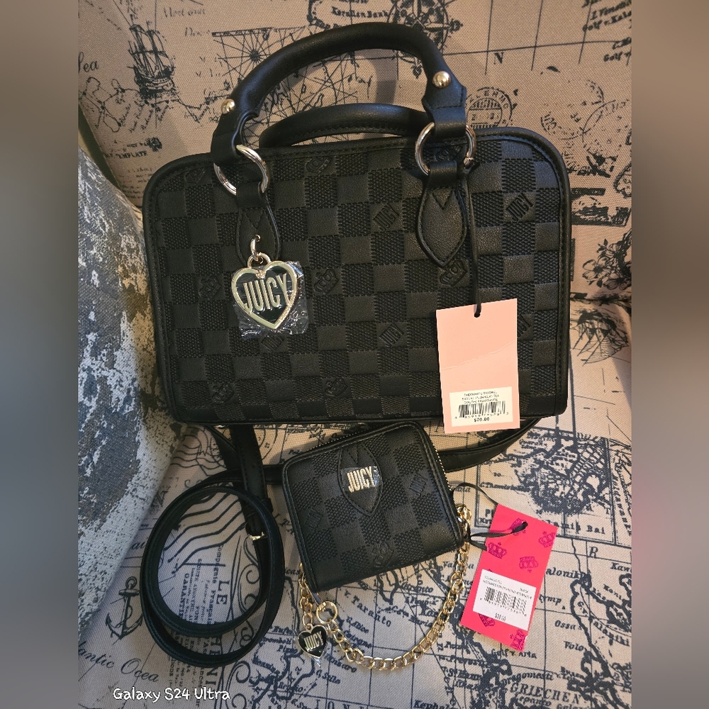 Juicy By Juicy Couture Checkmate Satchel & matching zip around wallet NWT. 2 Set - Picture 9 of 16